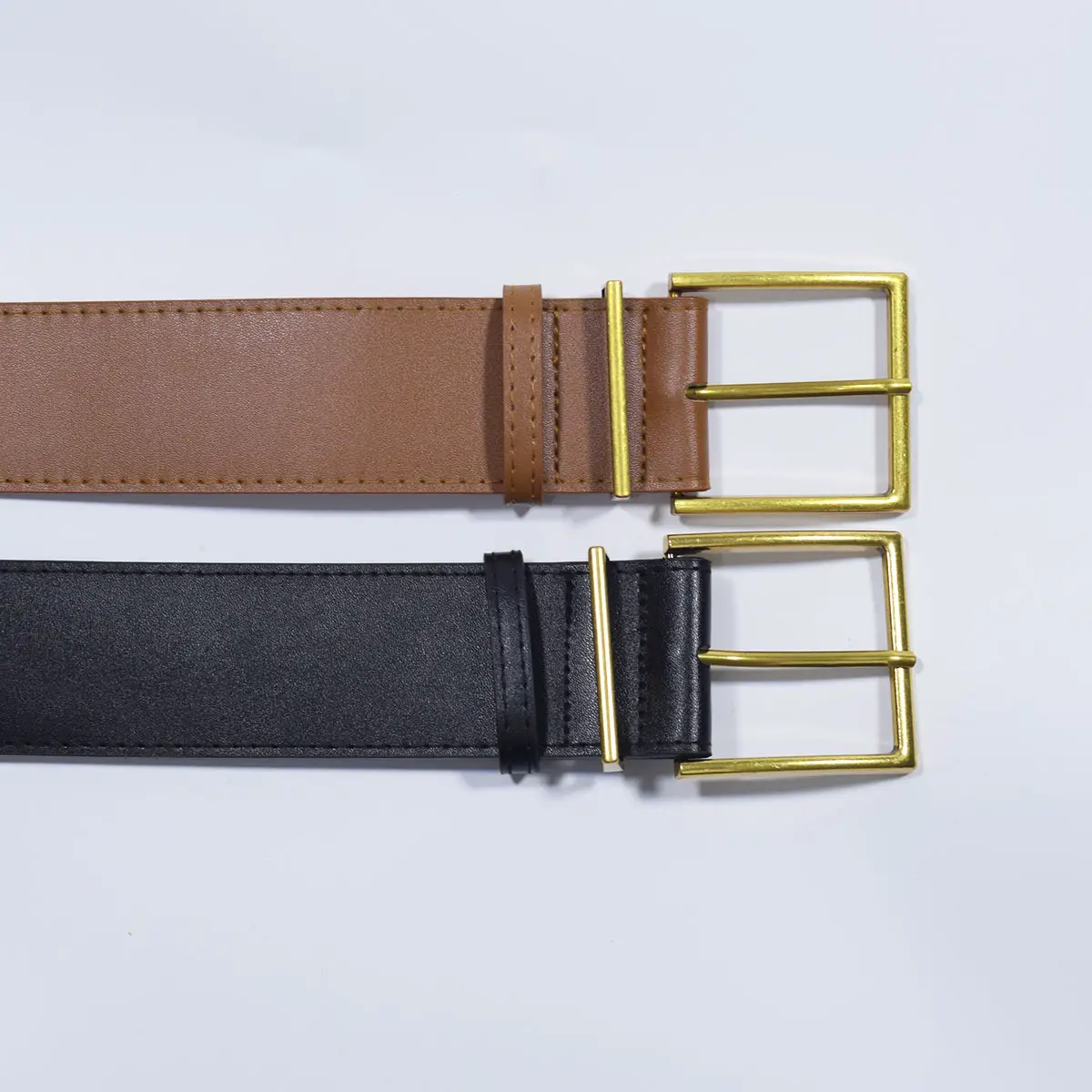 Brown Leather Belt with Gold Buckle for Men - Image 7