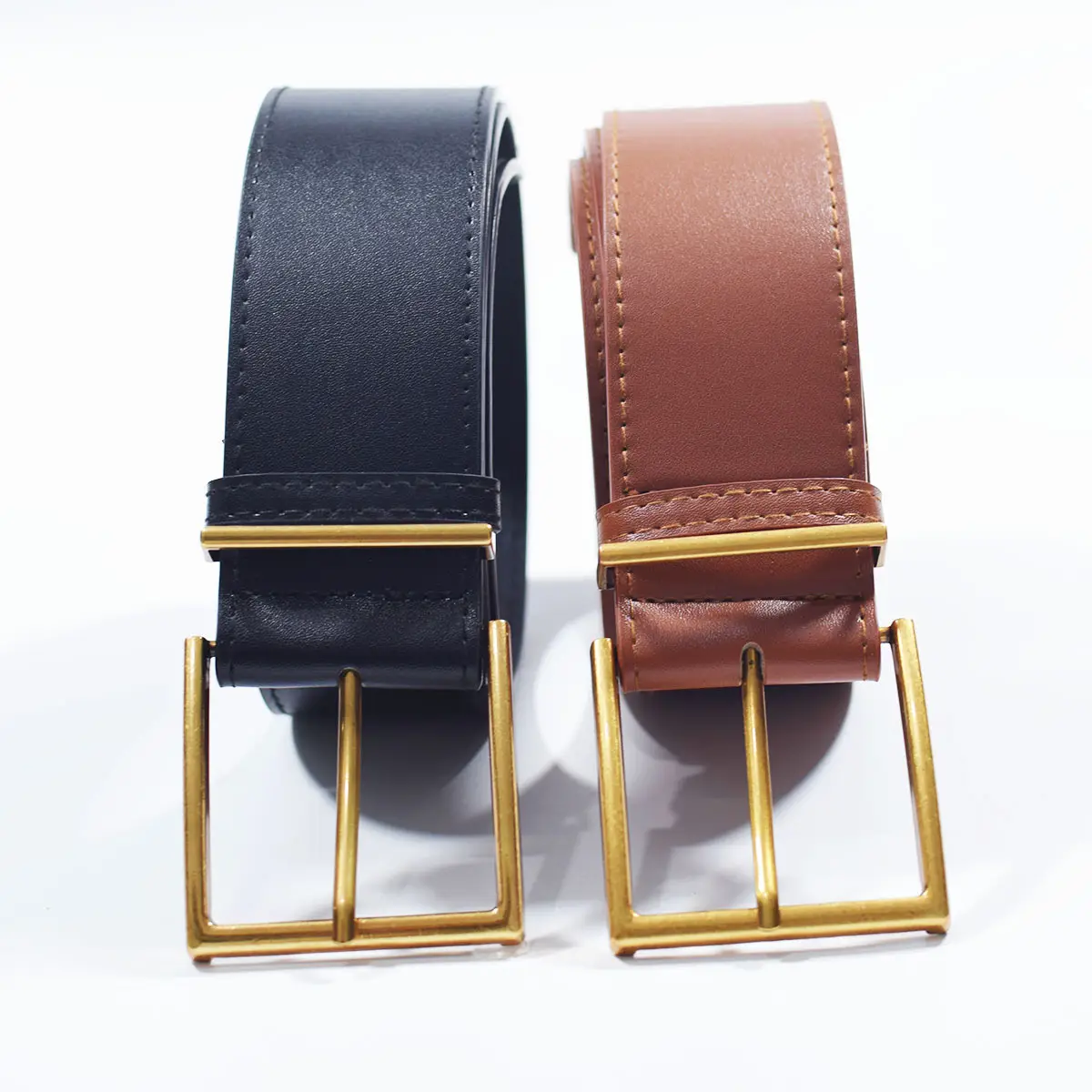 Brown Leather Belt with Gold Buckle for Men — feature 5