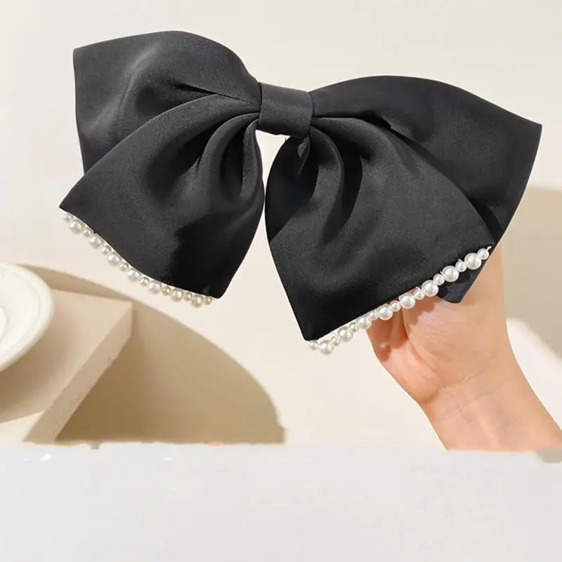 Black Bow Hairpin for Women 17cm Spring Clip - Image 9