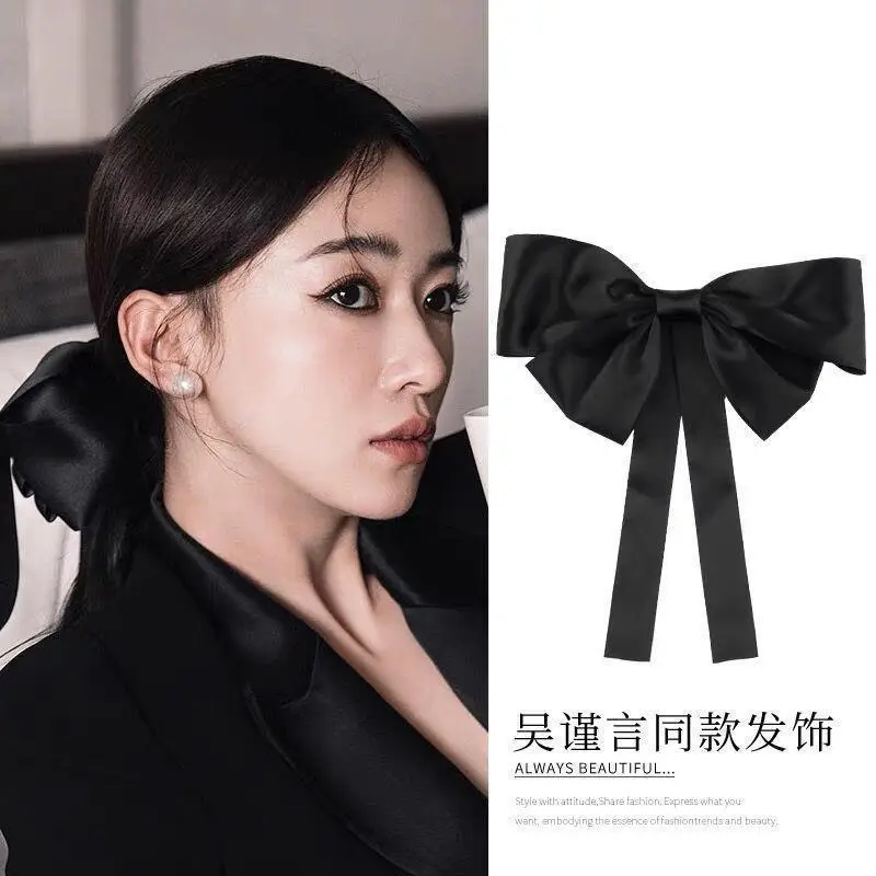 Black Bow Hairpin for Women 17cm Spring Clip - Image 13