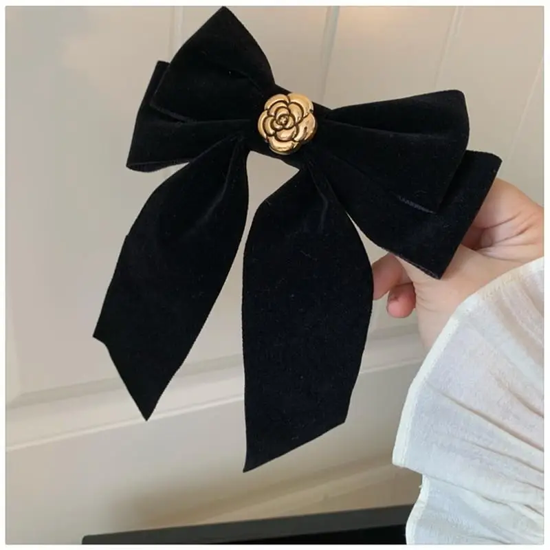 Black Bow Hairpin for Women 17cm Spring Clip - Image 19