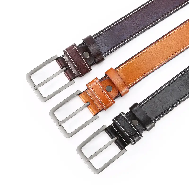Men's Brown Leather Belt with Silver Buckle - Image 5