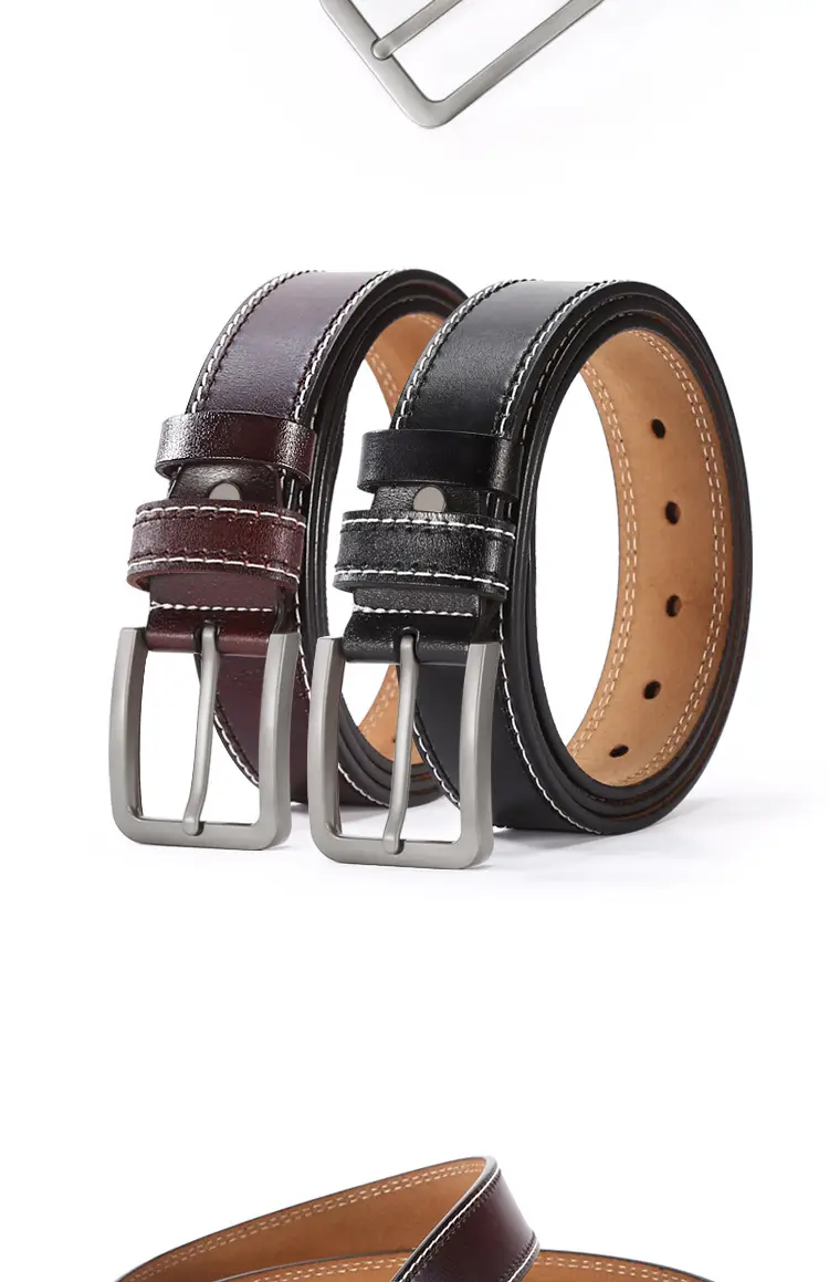 Men's Brown Leather Belt with Silver Buckle β feature 7