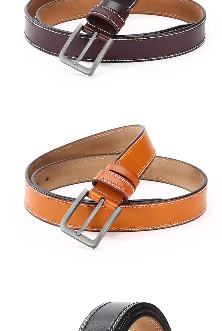 Men's Brown Leather Belt with Silver Buckle β feature 8