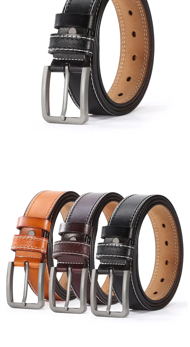 Men's Brown Leather Belt with Silver Buckle β feature 9