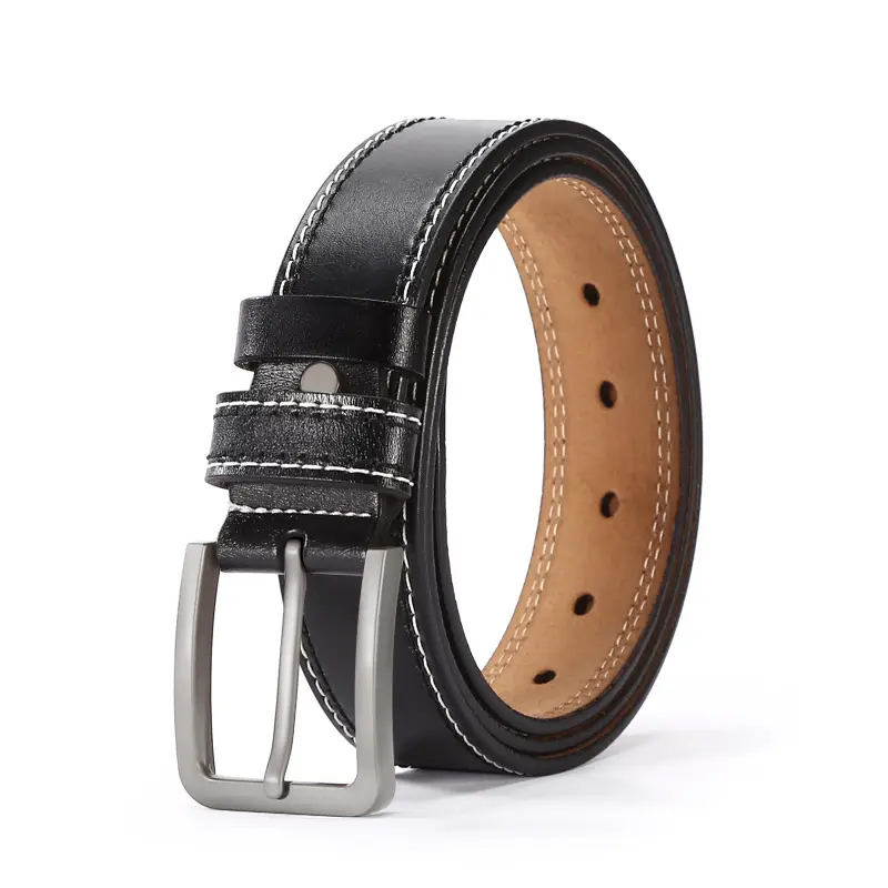 Men's Brown Leather Belt with Silver Buckle