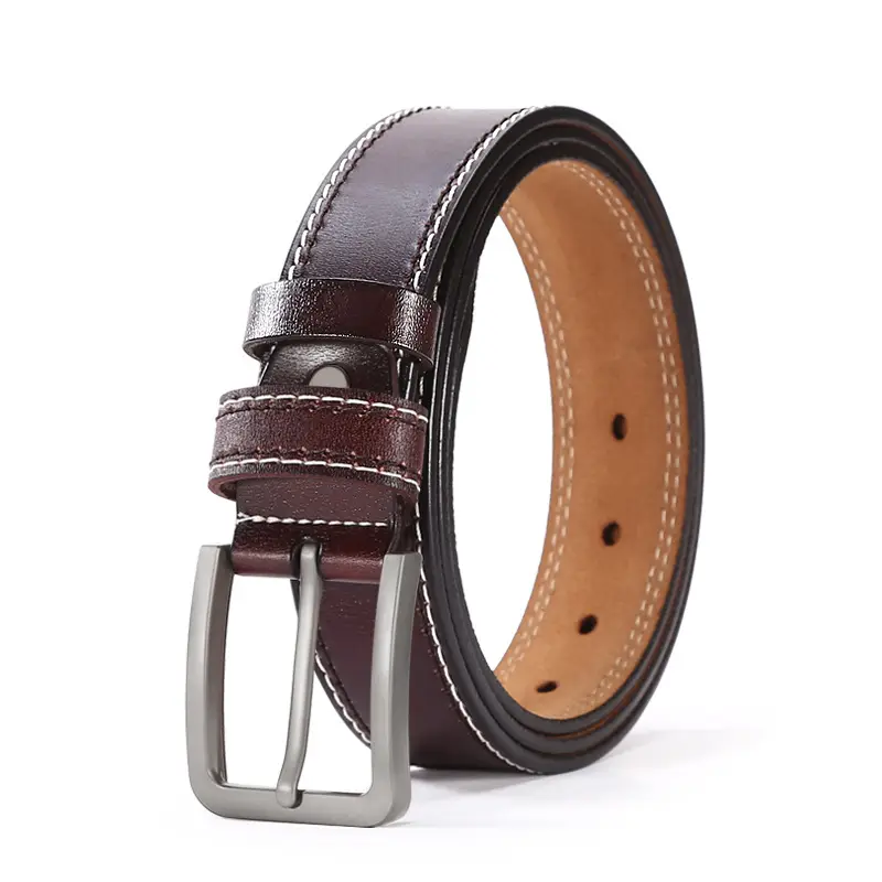 Men's Brown Leather Belt with Silver Buckle - Image 2