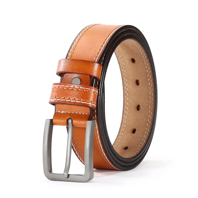 Men's Brown Leather Belt with Silver Buckle - Image 3