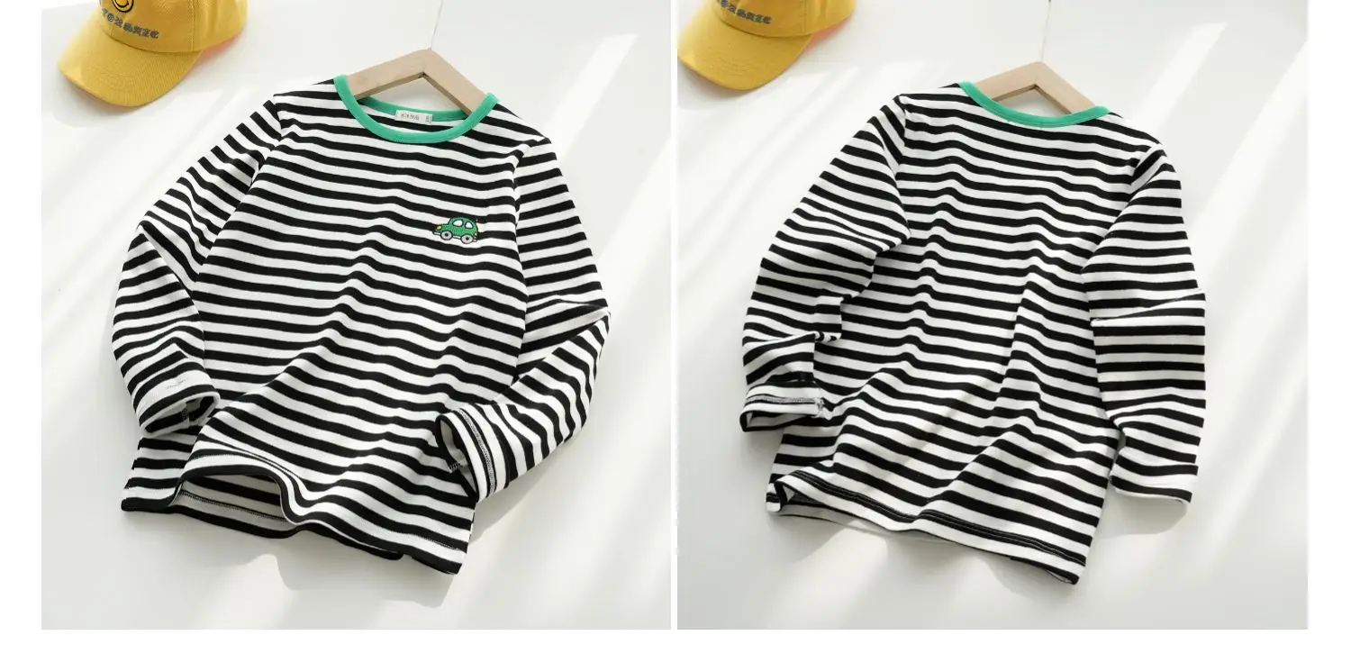 Children Cotton Striped Long Sleeve T-Shirt Blue White — feature 1