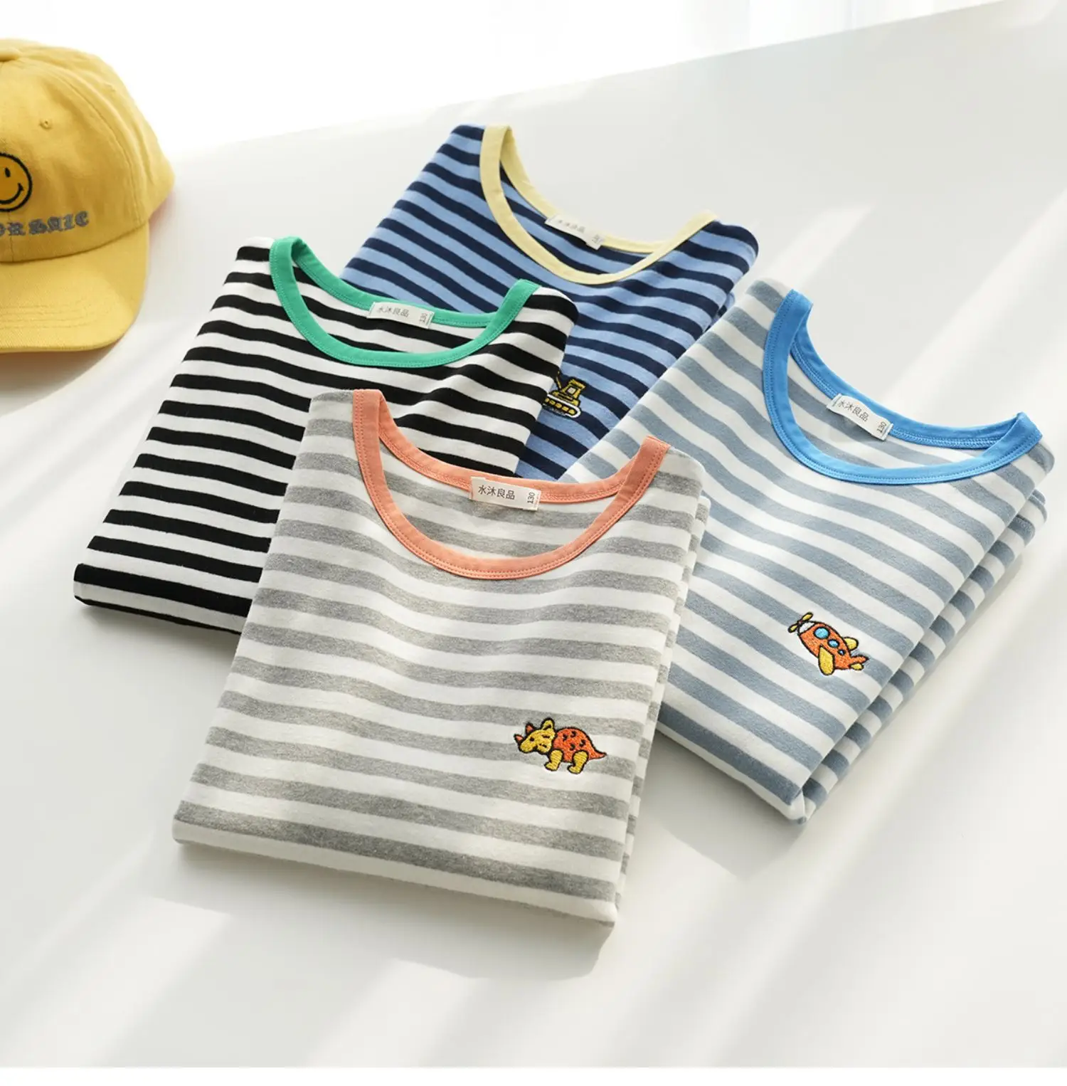 Children Cotton Striped Long Sleeve T-Shirt Blue White — feature 3