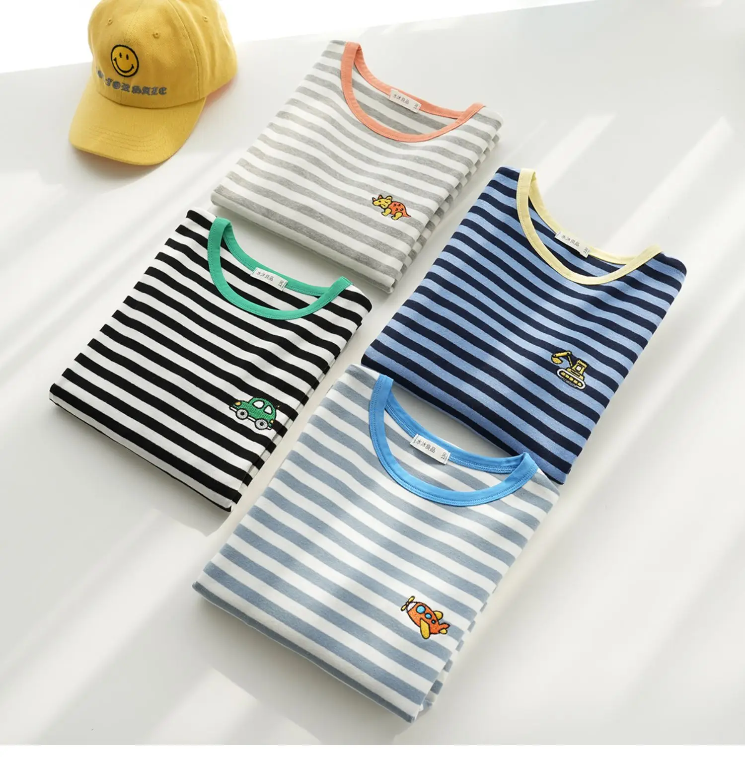 Children Cotton Striped Long Sleeve T-Shirt Blue White — feature 4