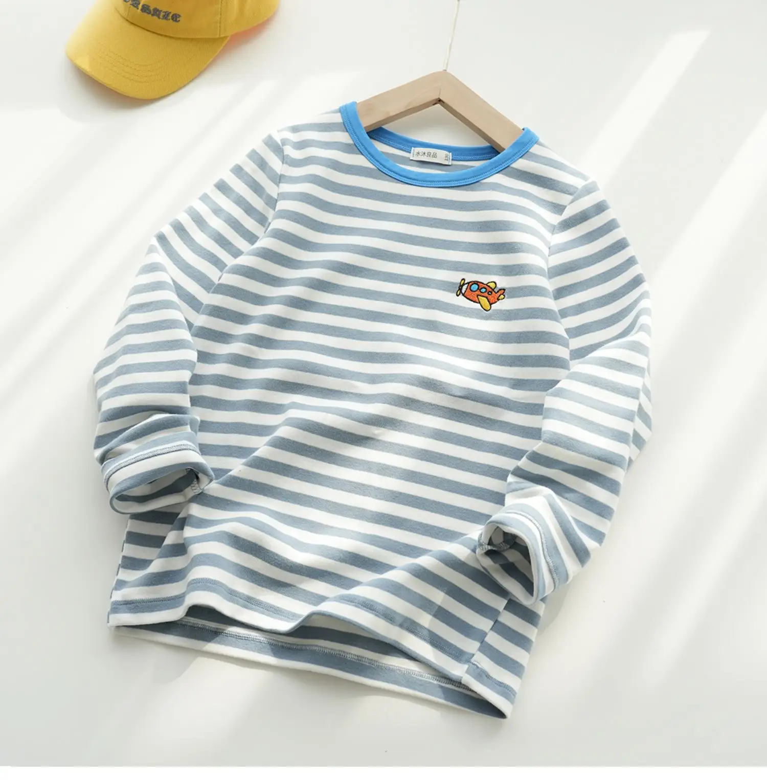 Children Cotton Striped Long Sleeve T-Shirt Blue White — feature 6