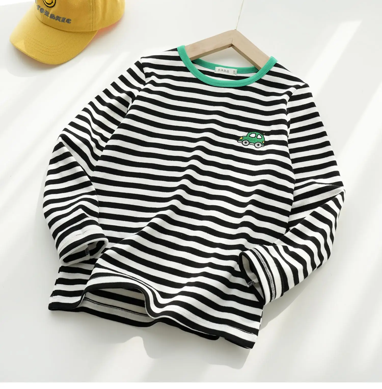 Children Cotton Striped Long Sleeve T-Shirt Blue White — feature 7