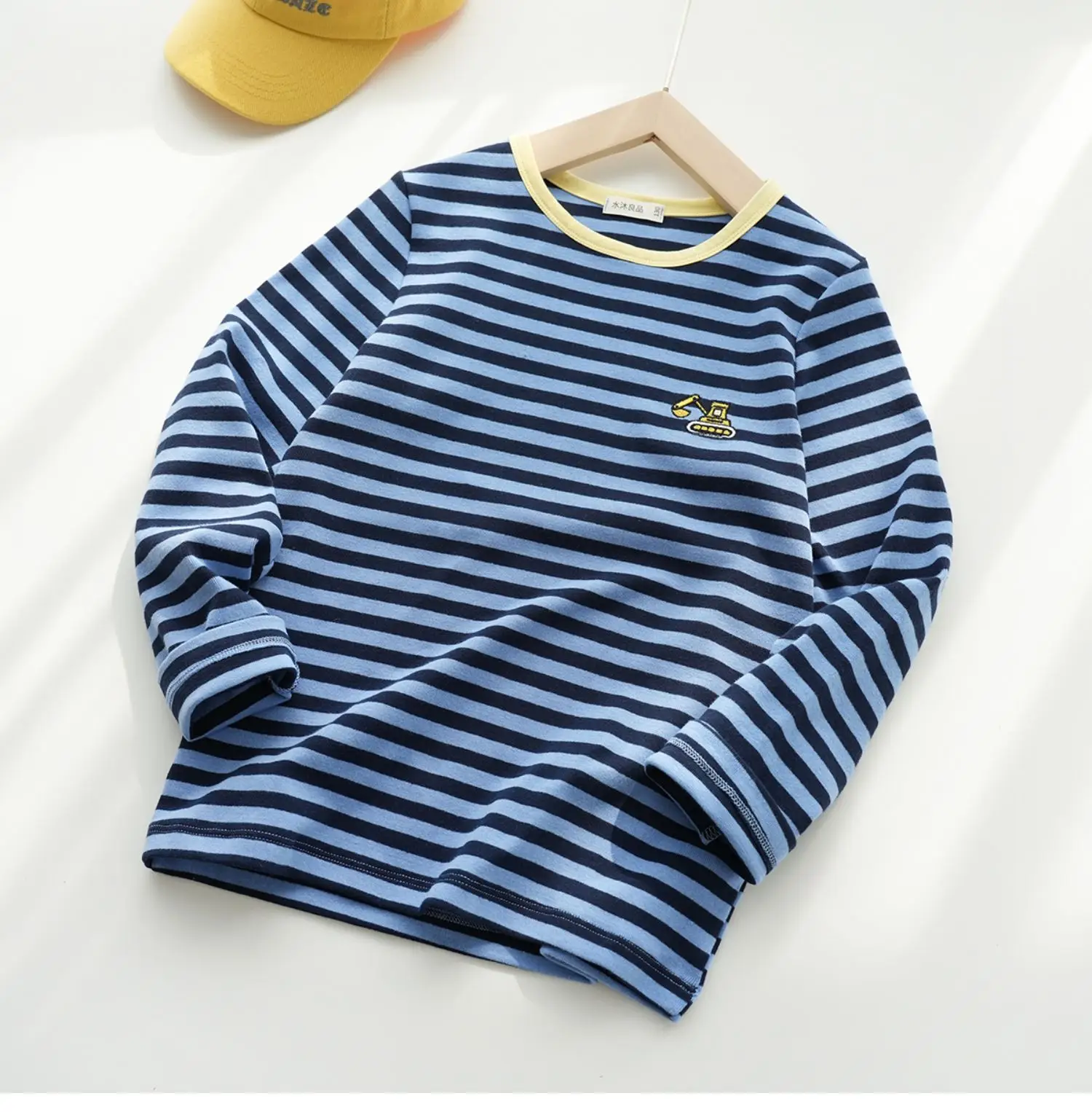 Children Cotton Striped Long Sleeve T-Shirt Blue White — feature 8