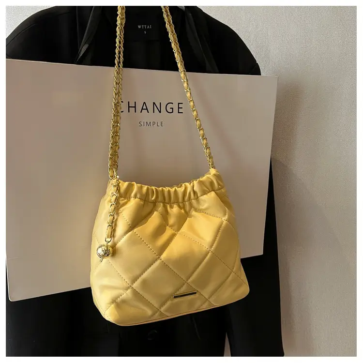 Women Quilted Chain Satchel Bag Cream Gold — feature 21