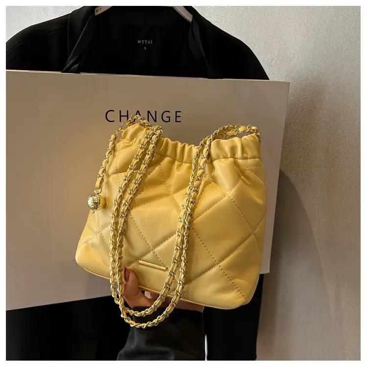 Women Quilted Chain Satchel Bag Cream Gold — feature 22