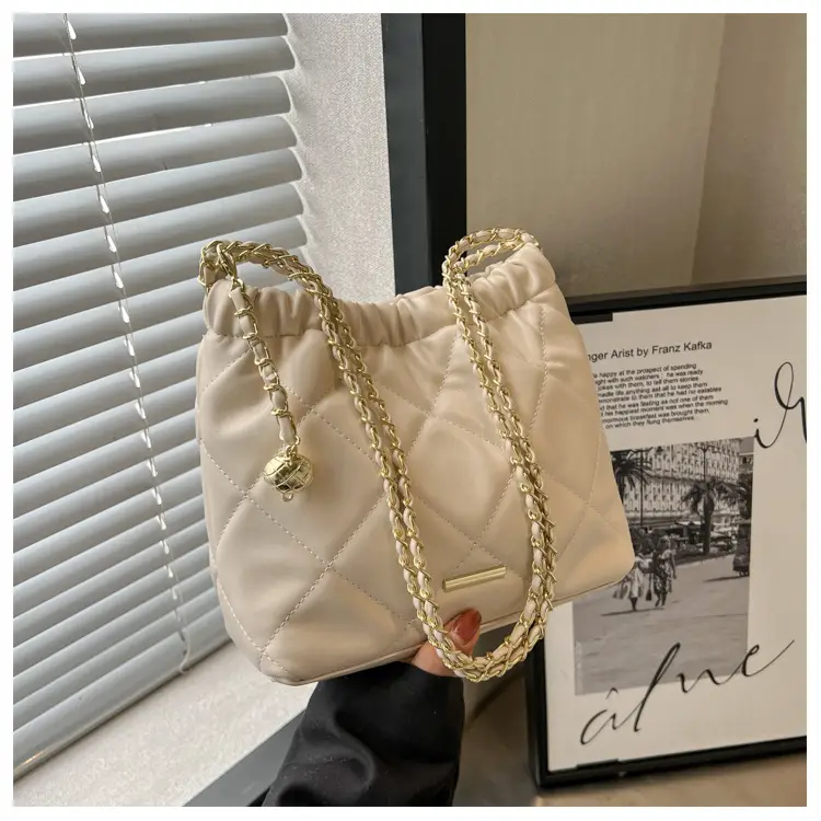 Women Quilted Chain Satchel Bag Cream Gold — feature 25