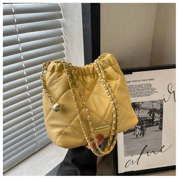 Women Quilted Chain Satchel Bag Cream Gold — feature 27