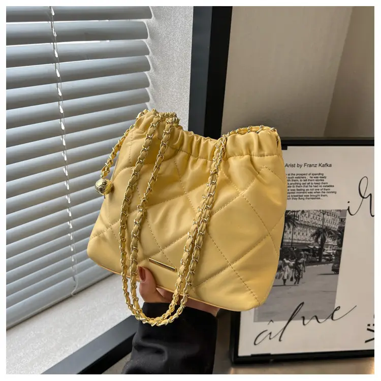 Women Quilted Chain Satchel Bag Cream Gold — feature 28