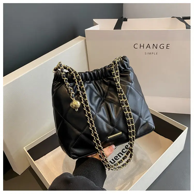 Women Quilted Chain Satchel Bag Cream Gold — feature 29