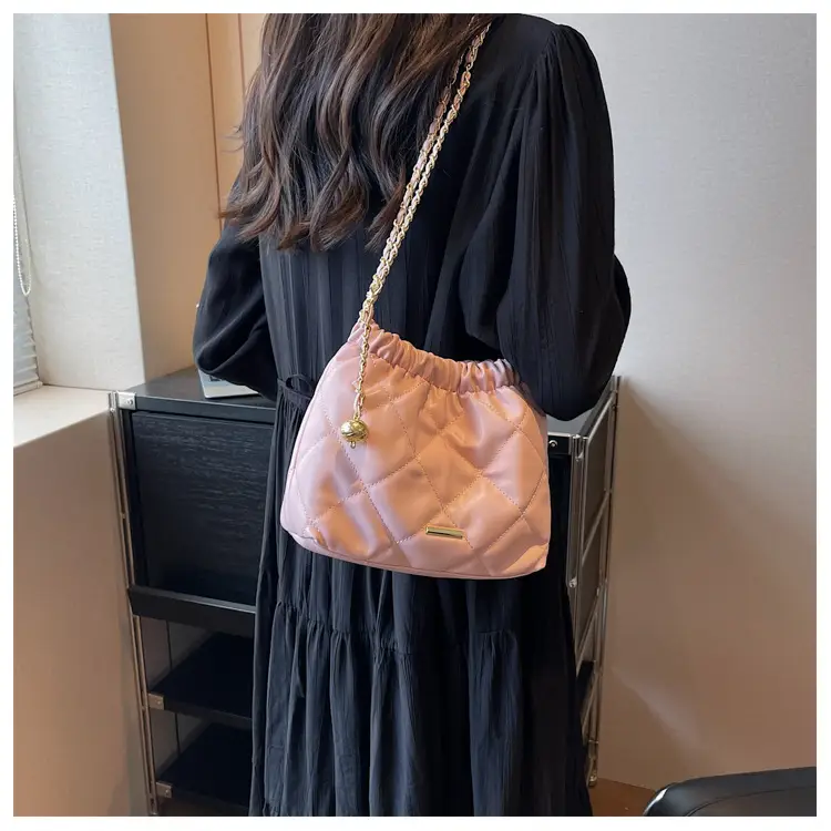Women Quilted Chain Satchel Bag Cream Gold — feature 39