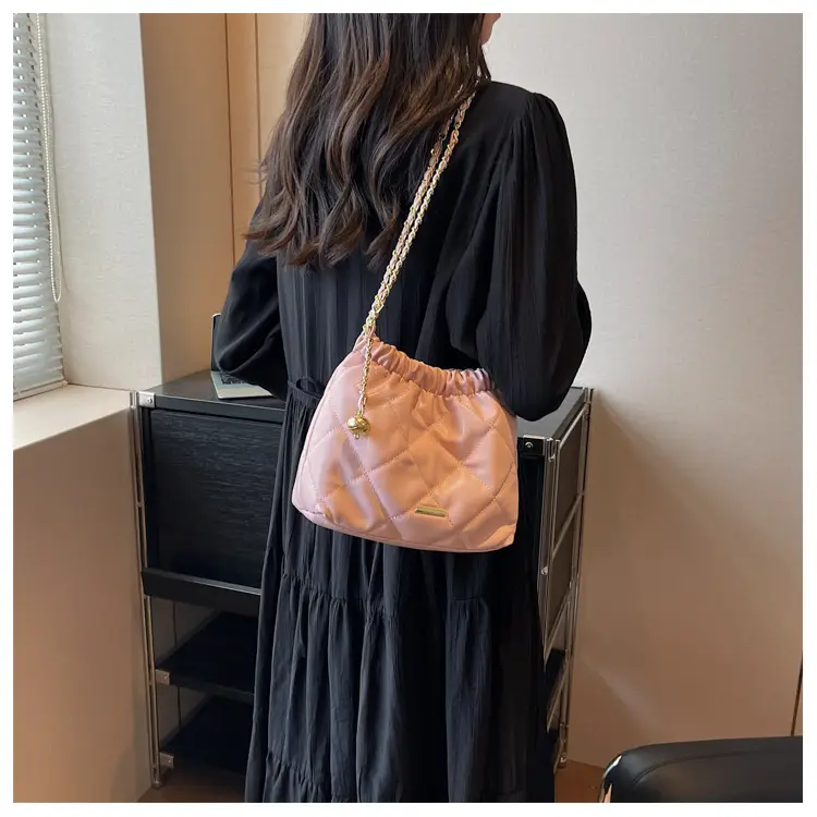 Women Quilted Chain Satchel Bag Cream Gold — feature 40