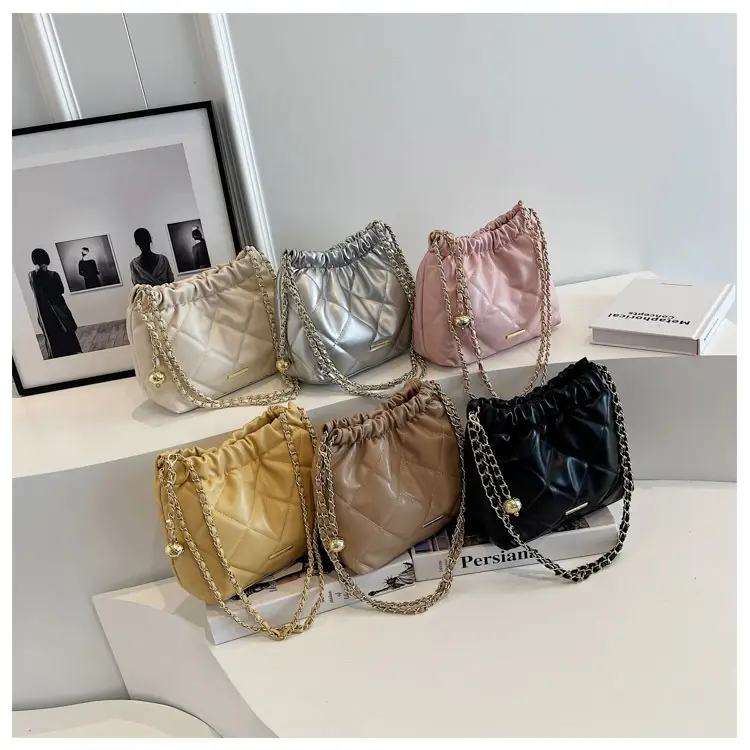 Women Quilted Chain Satchel Bag Cream Gold — feature 9