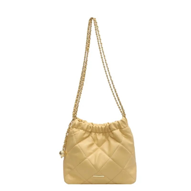 Women Quilted Chain Satchel Bag Cream Gold - Image 2