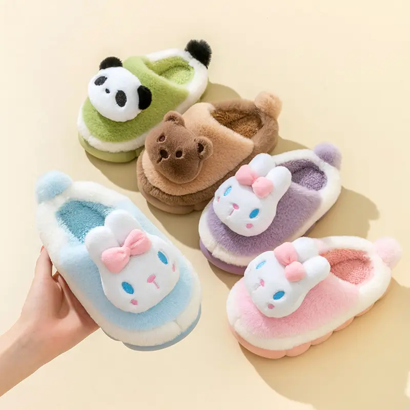 Pig dad children's slippers autumn and winter Boys Girls cotton slippers children medium and big children indoor home plush slippers