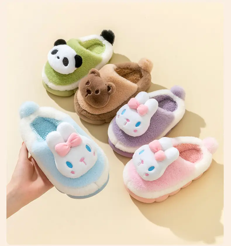 Pig dad children's slippers autumn and winter Boys Girls cotton slippers children medium and big children indoor home plush slippers — feature 10