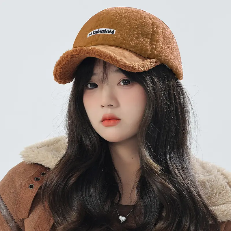 Women's Lamb Wool Winter Cap White Black Warm