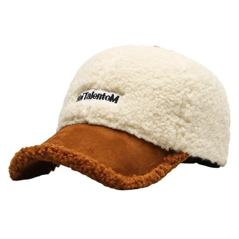 Women's Lamb Wool Winter Cap White Black Warm
