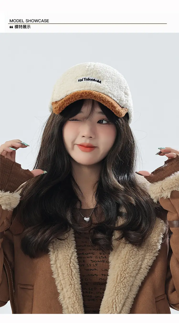 Women's Lamb Wool Winter Cap White Black Warm — feature 14
