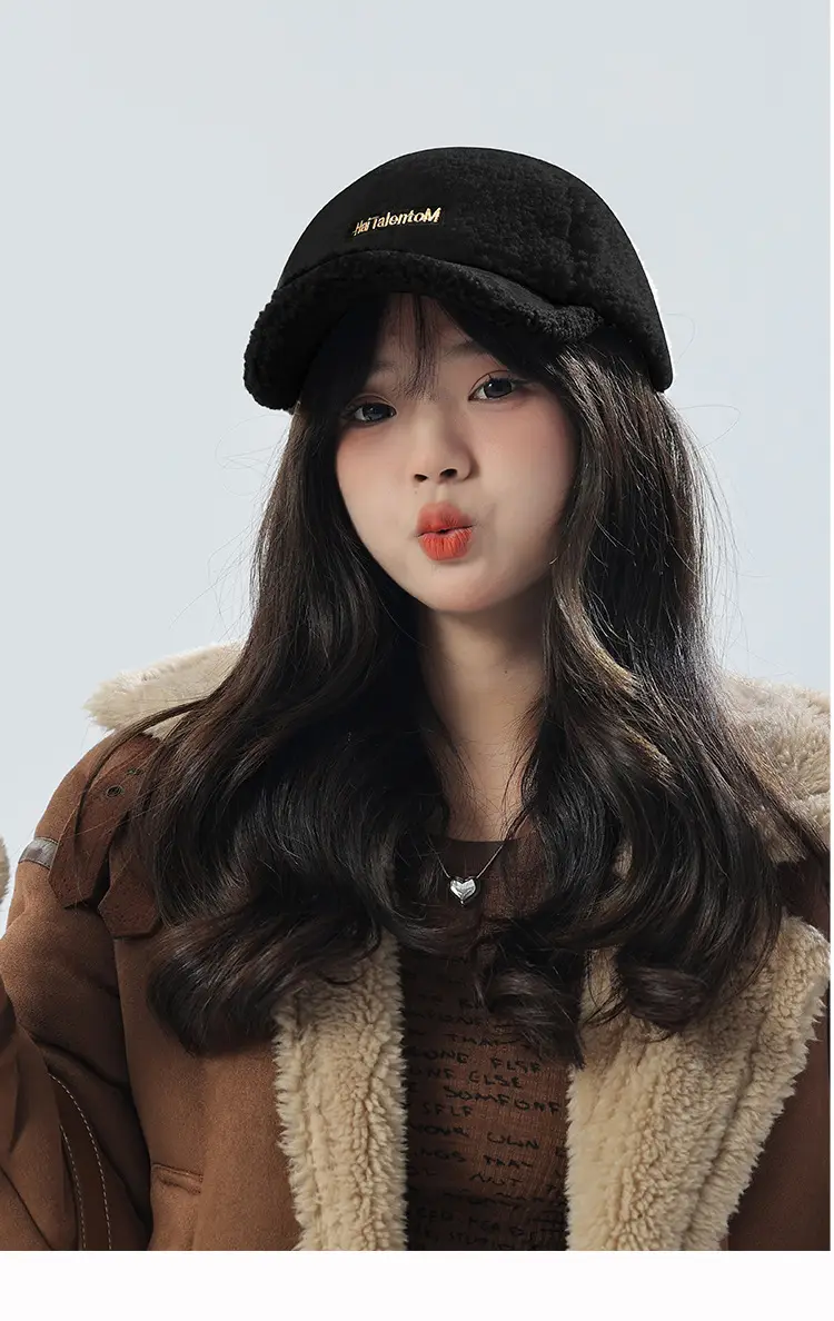 Women's Lamb Wool Winter Cap White Black Warm — feature 21