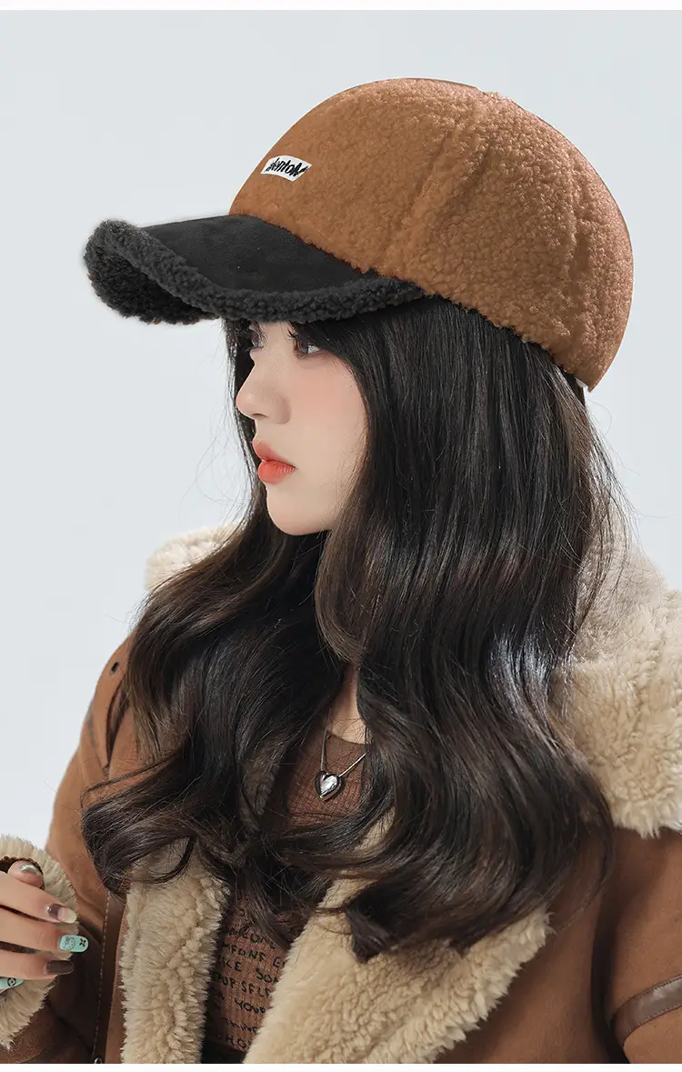 Women's Lamb Wool Winter Cap White Black Warm — feature 24