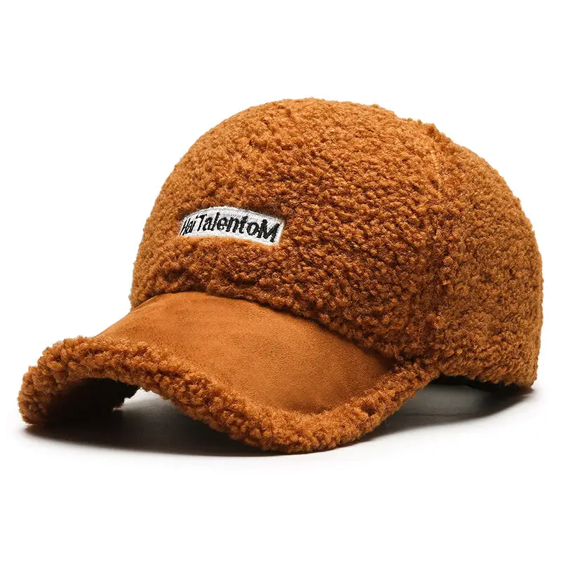 Women's Lamb Wool Winter Cap White Black Warm