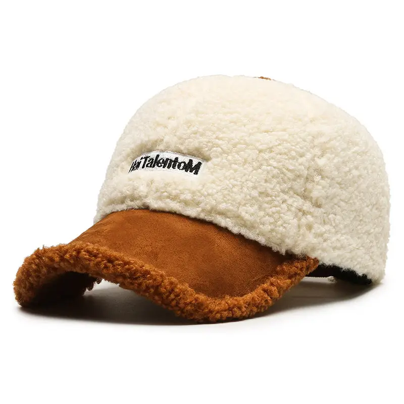 Women's Lamb Wool Winter Cap White Black Warm