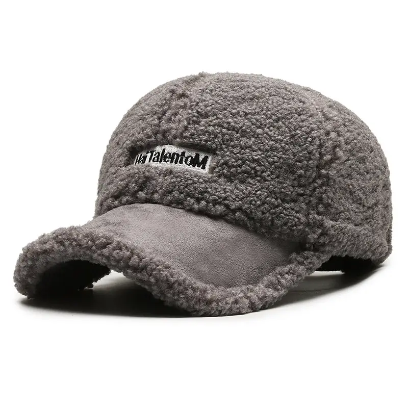 Women's Lamb Wool Winter Cap White Black Warm