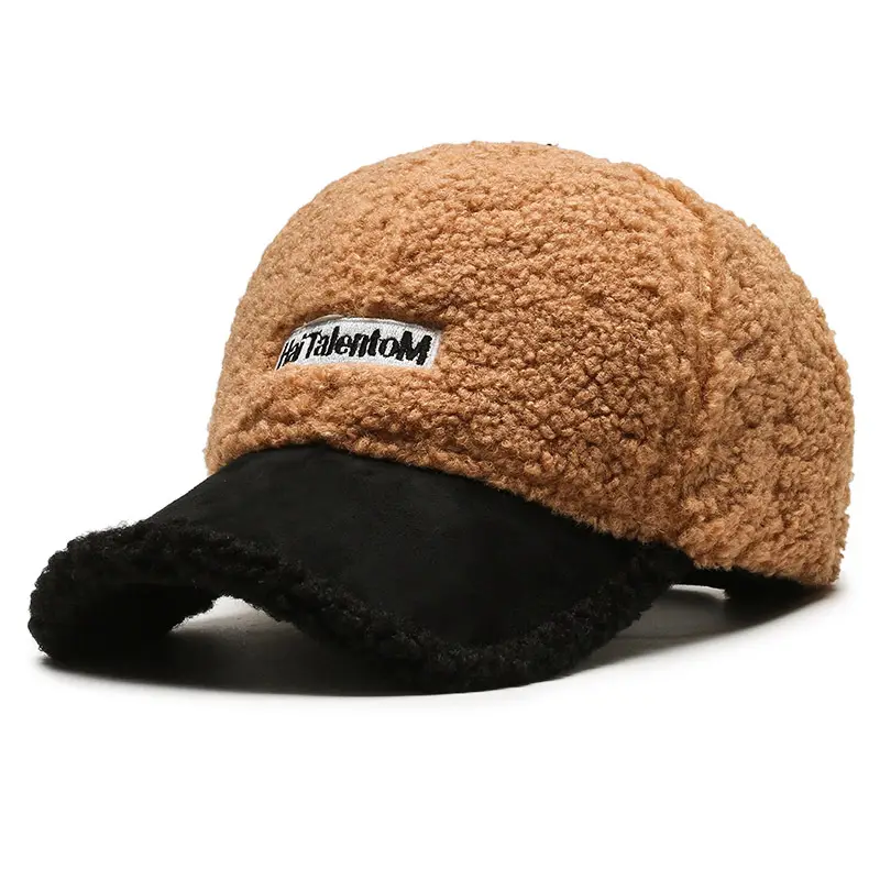 Women's Lamb Wool Winter Cap White Black Warm