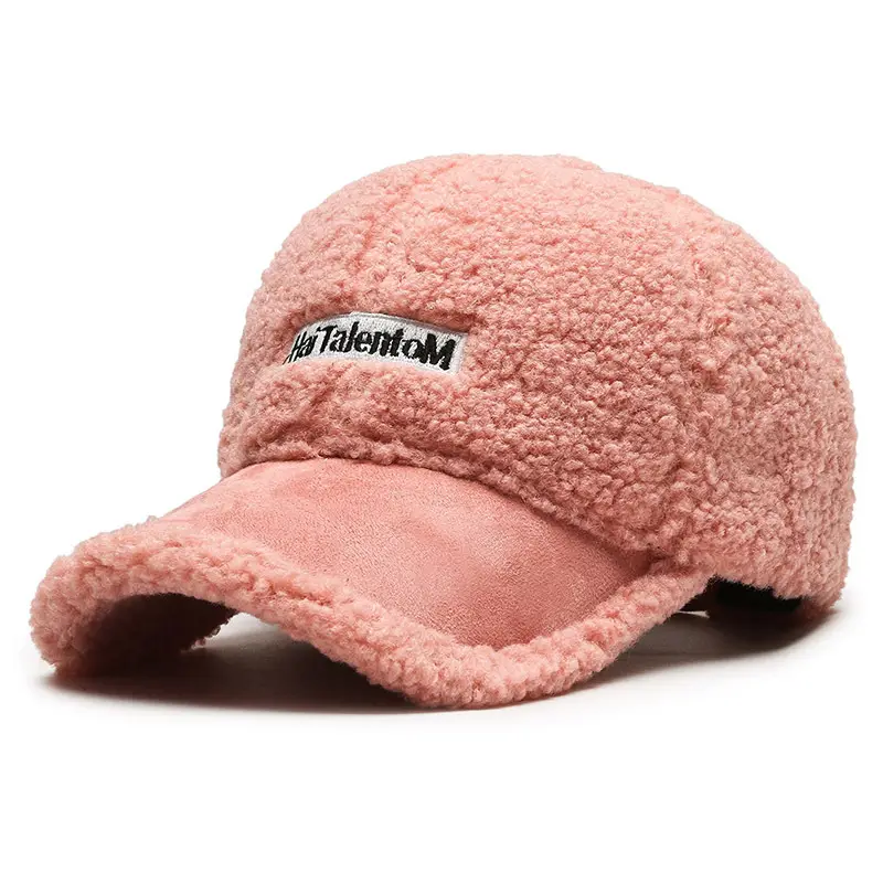 Women's Lamb Wool Winter Cap White Black Warm