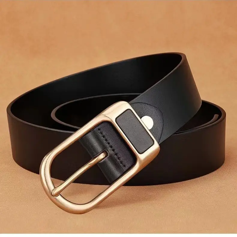 Men's Black Leather Belt with Gold Buckle - Image 10