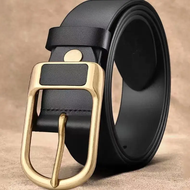 Men's Black Leather Belt with Gold Buckle β feature 11