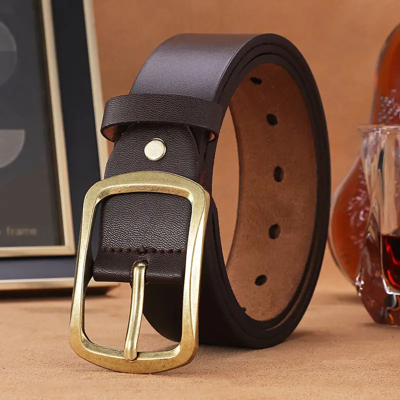 Men's Black Leather Belt with Gold Buckle - Image 6