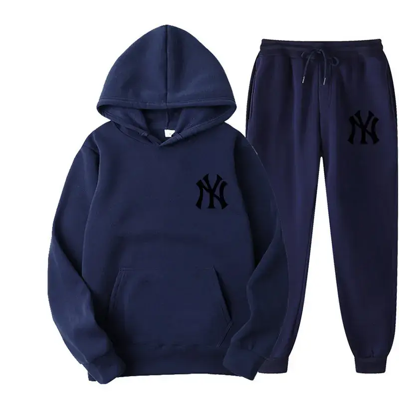 Blue NY Logo Sweatpants Set for Men Fleece Unisex - Image 13