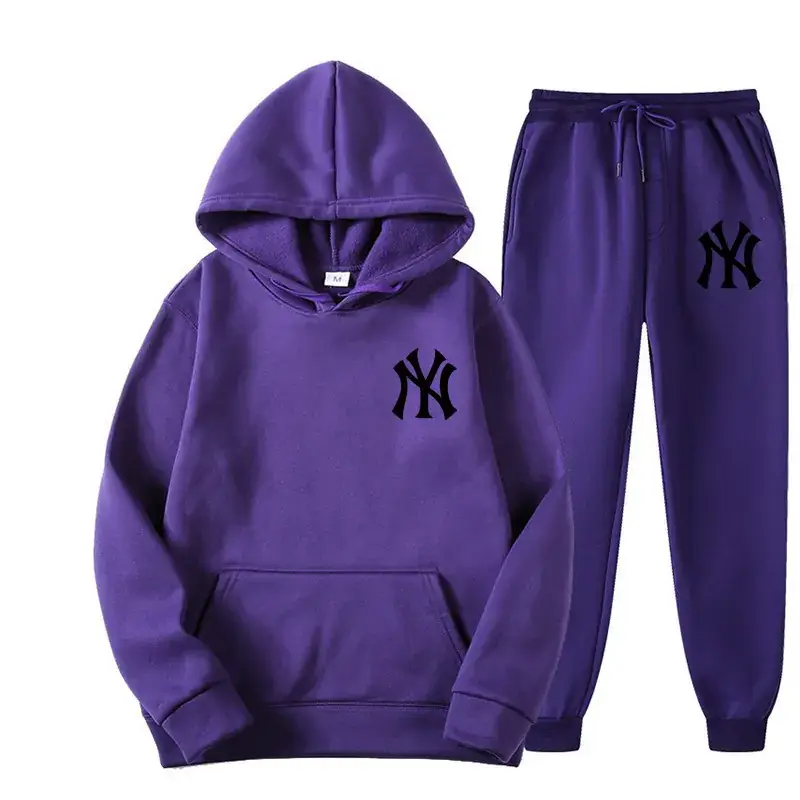 Blue NY Logo Sweatpants Set for Men Fleece Unisex - Image 14