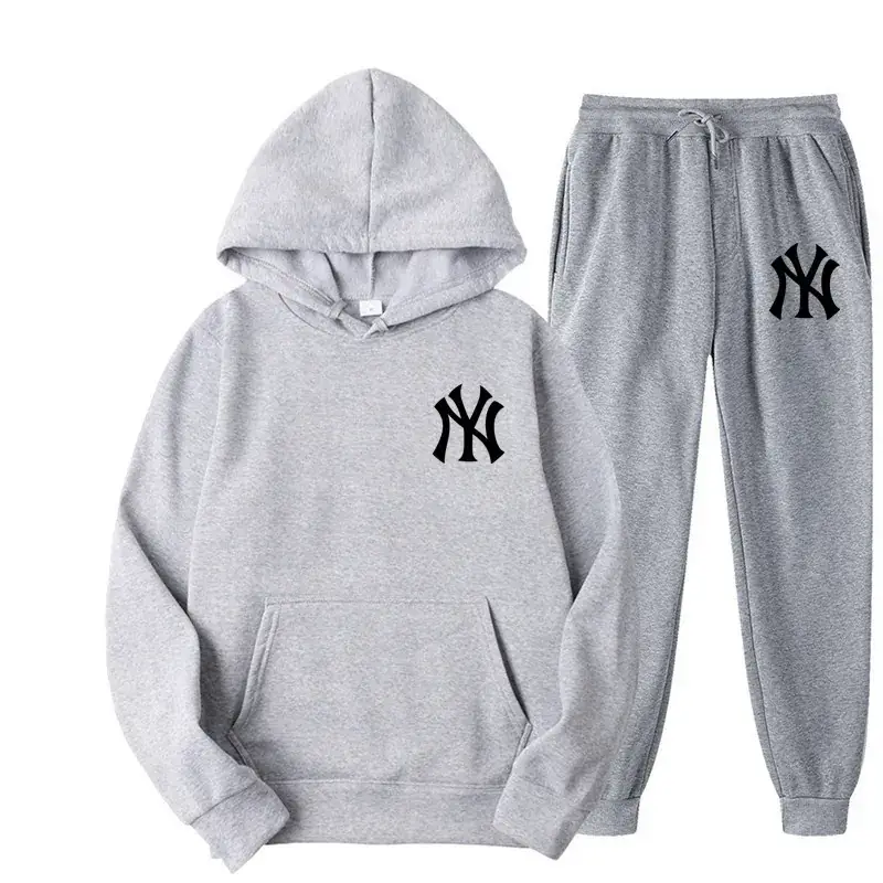 Blue NY Logo Sweatpants Set for Men Fleece Unisex - Image 2