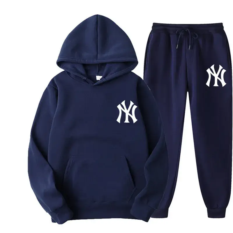Blue NY Logo Sweatpants Set for Men Fleece Unisex - Image 29
