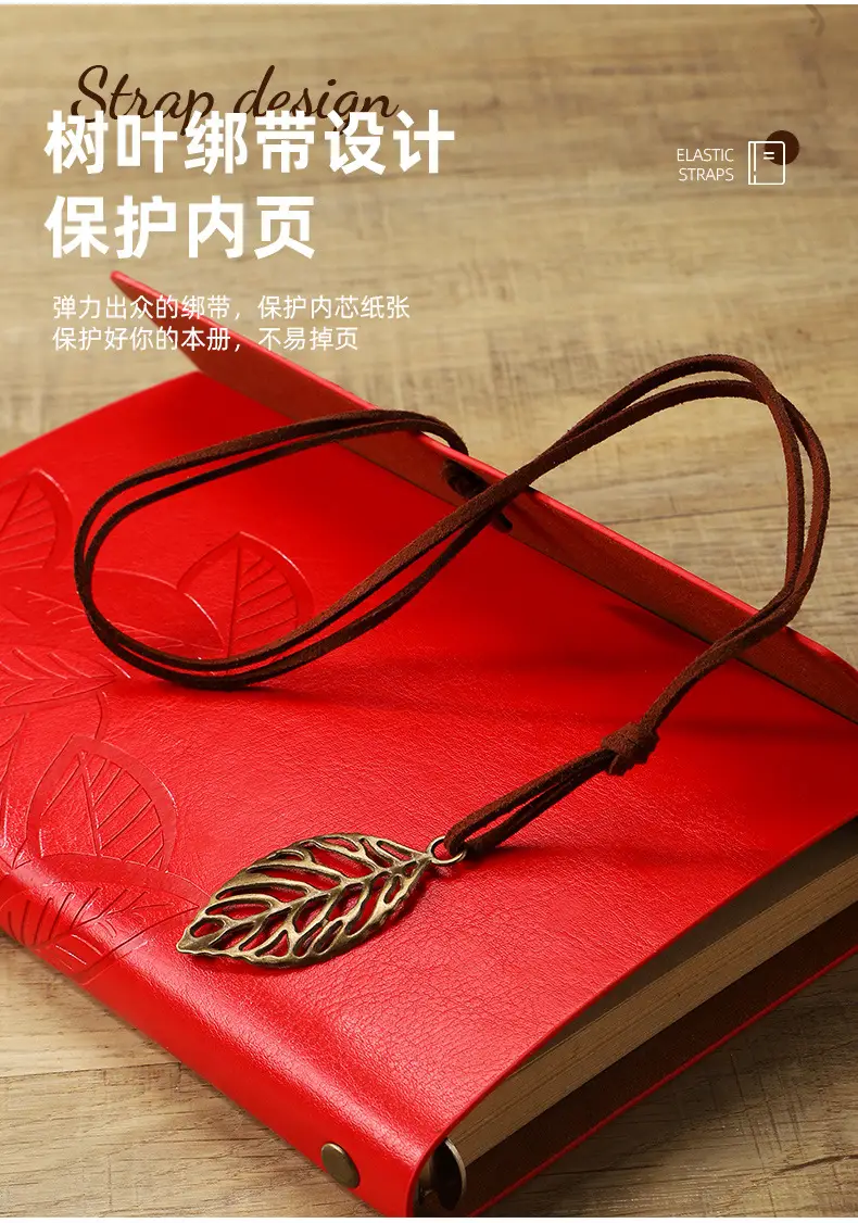 Green Vintage Leaf Notebook A6 A7 Strap — feature 12