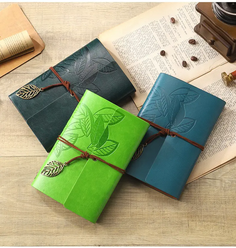 Green Vintage Leaf Notebook A6 A7 Strap — feature 17