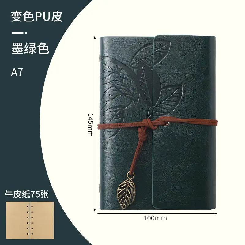 Green Vintage Leaf Notebook A6 A7 Strap - Image 22